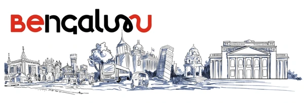 Bengaluru skyline illustration - Vidhana Soudha, Bangalore Palace, and other landmarks